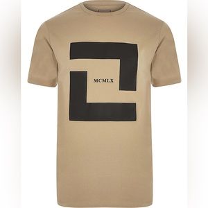 River Island Mens Brown MCMXL Slim Fit Short Sleeve T-shirt